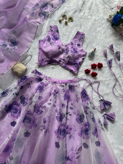 Party Wear Lehenga Choli – Violet Pure Organza | Anarkalion