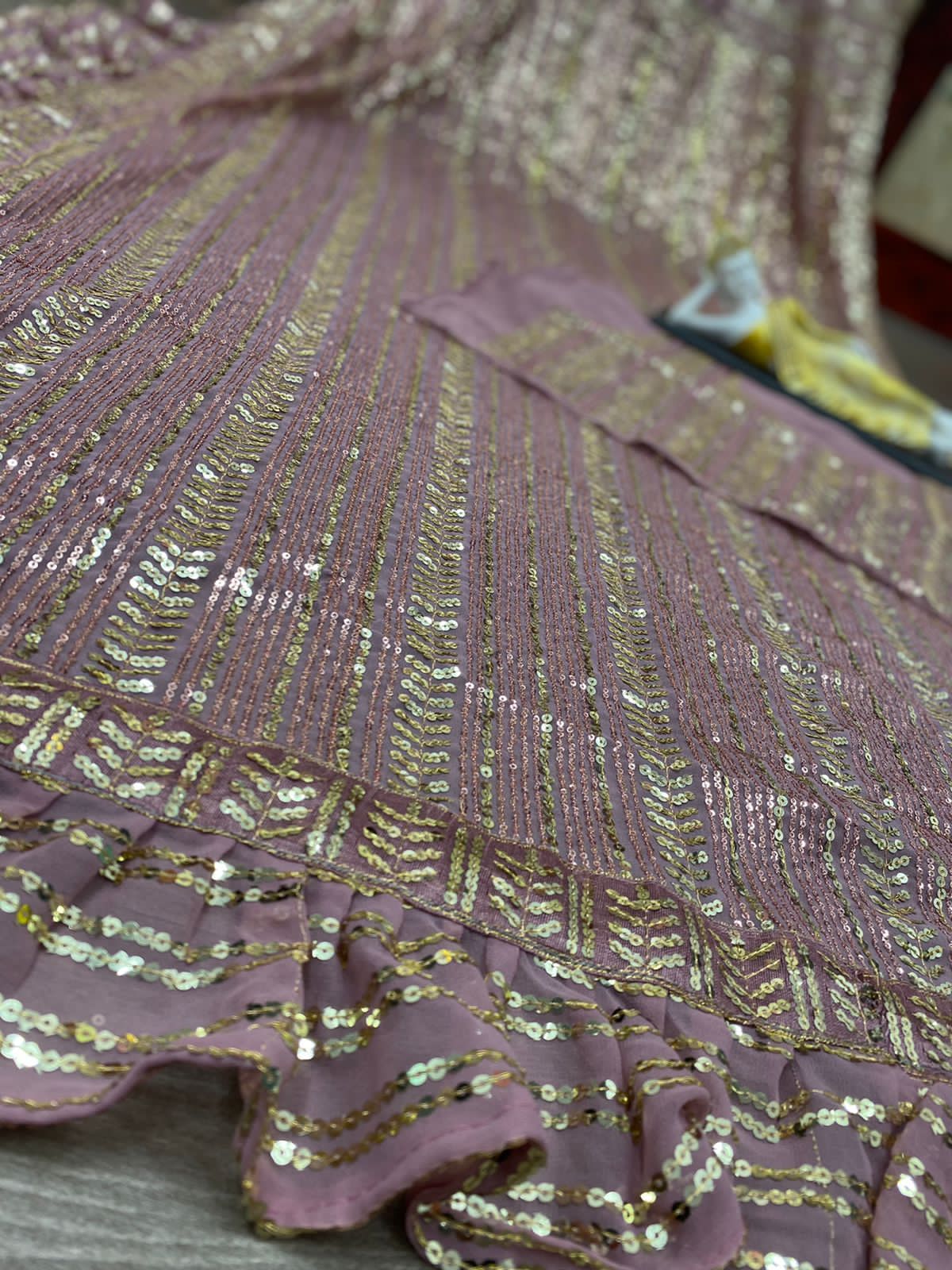 Light Pink Georgette With Double Sequence Embroidery Work Saree