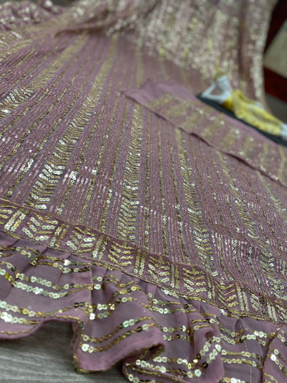 Light Pink Georgette With Double Sequence Embroidery Work Saree