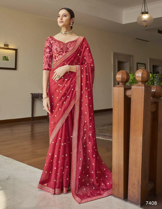 Amazing Red Color Rangoli Silk Party Wear Saree