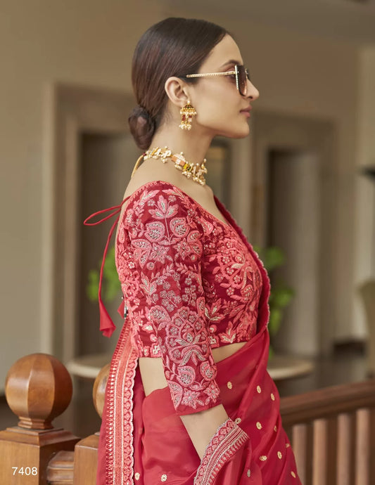 Amazing Red Color Rangoli Silk Party Wear Saree