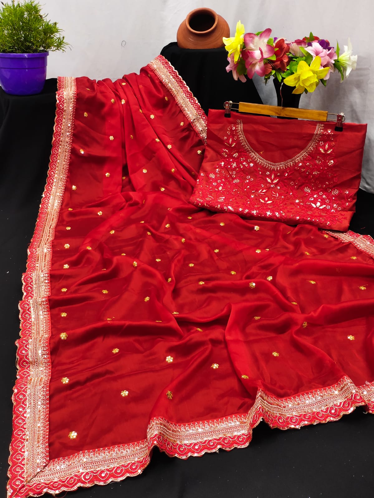 Amazing Red Color Rangoli Silk Party Wear Saree