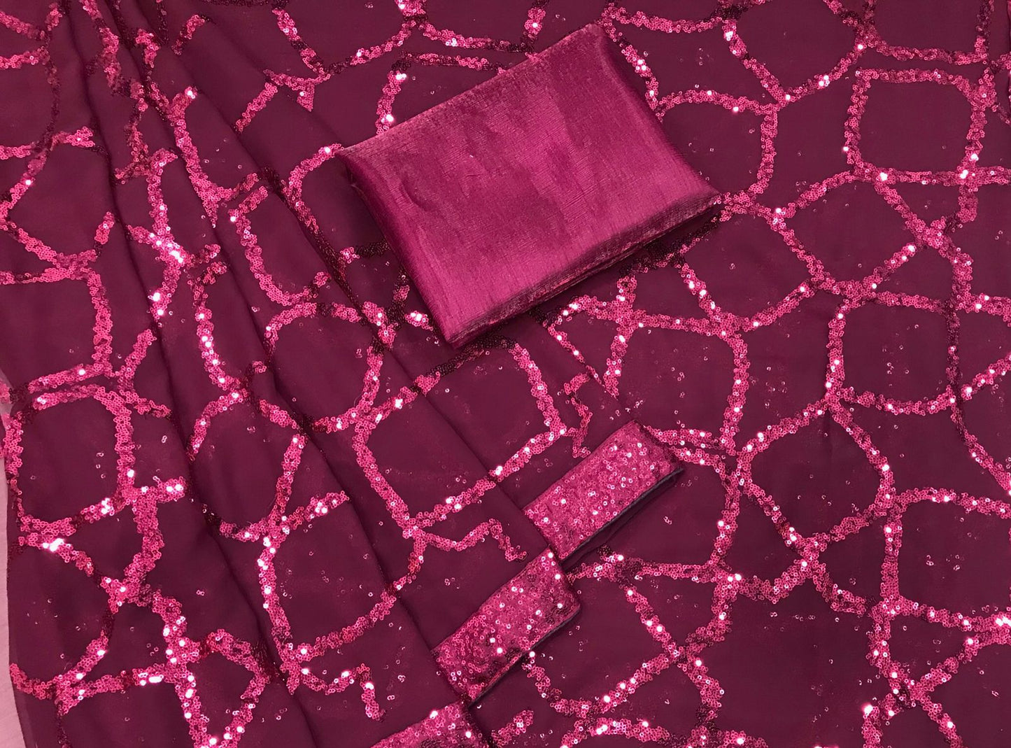 Purple Georgette Saree with Embroidery and Satin Blouse