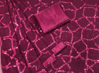 Purple Georgette Saree with Embroidery and Satin Blouse