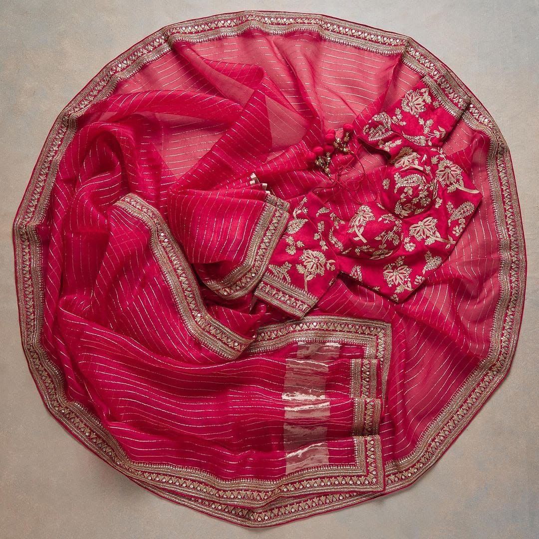 Pink Color Digital Printed Khadi Organza Silk Saree