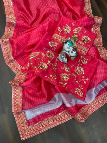Pink Color Digital Printed Khadi Organza Silk Saree
