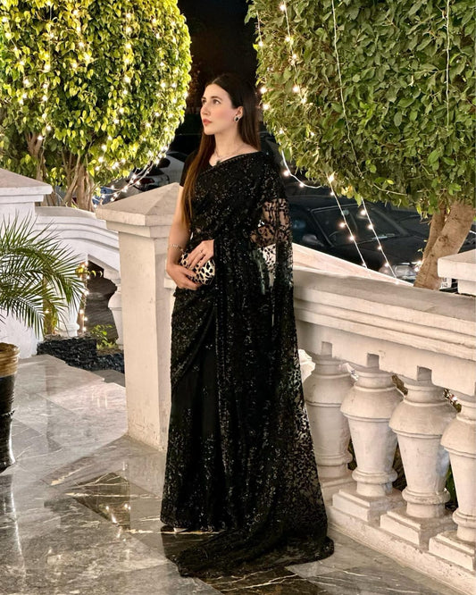 Black Color Soft Georgette Party Wear Saree