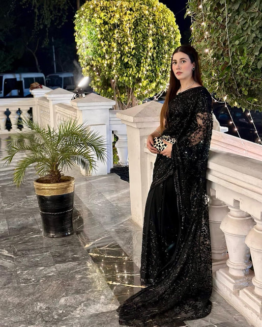 Black Color Soft Georgette Party Wear Saree
