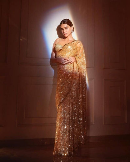 Bollywood Beautiful Amazing Party Wear Gold Saree