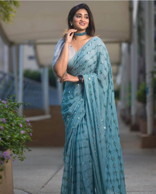 Sky blue Color Georgette Classic Saree