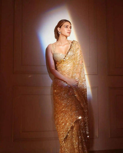Bollywood Beautiful Amazing Party Wear Gold Saree