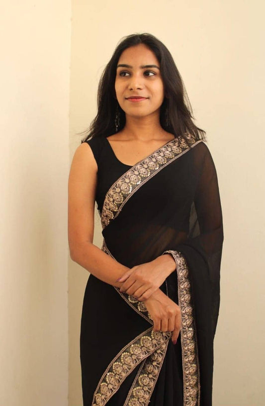 Black Color Georgette Classic Saree