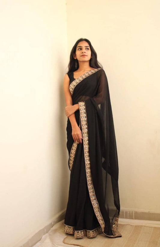 Black Color Georgette Classic Saree