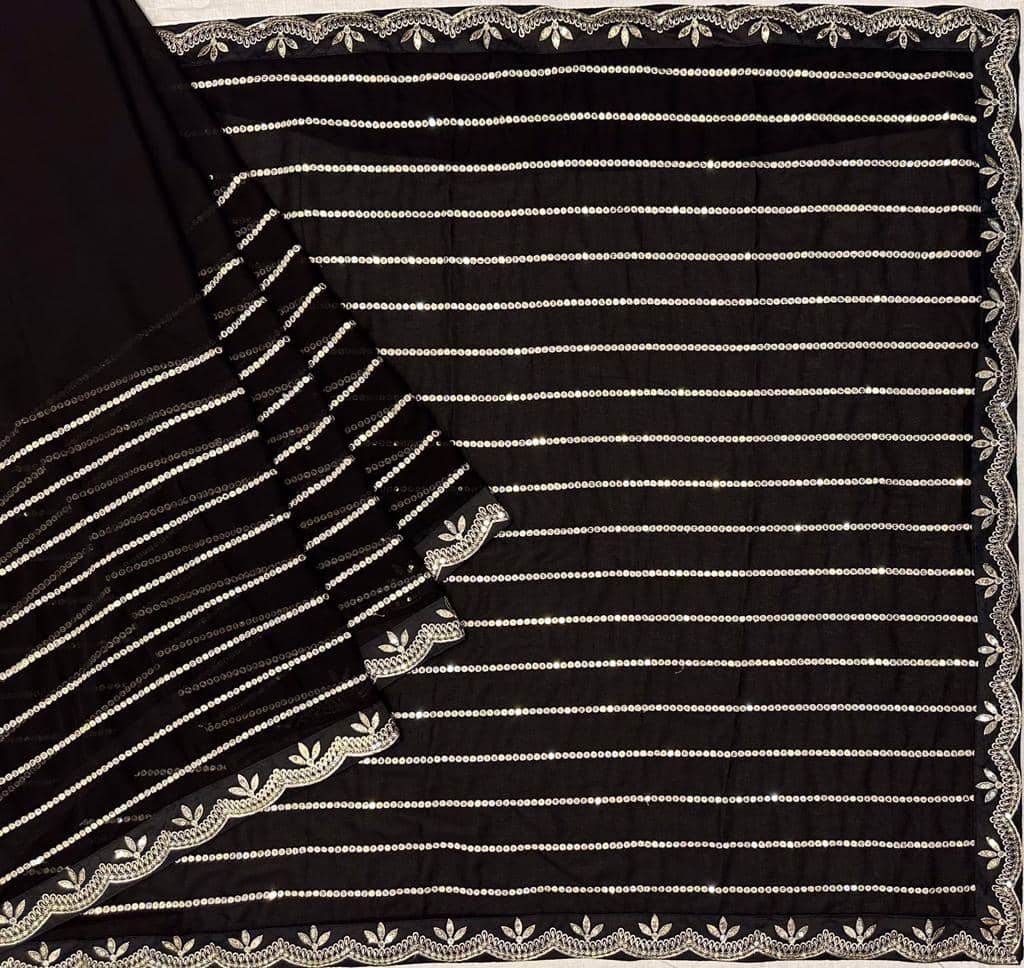 Black Color Georgette Party Wear Occasional Saree