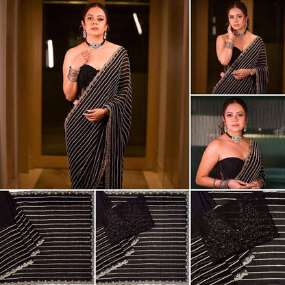 Black Color Georgette Party Wear Occasional Saree