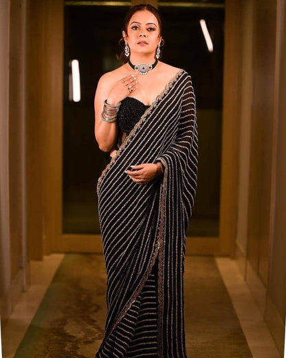 Black Color Georgette Party Wear Occasional Saree