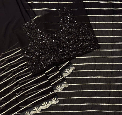 Black Color Georgette Party Wear Occasional Saree