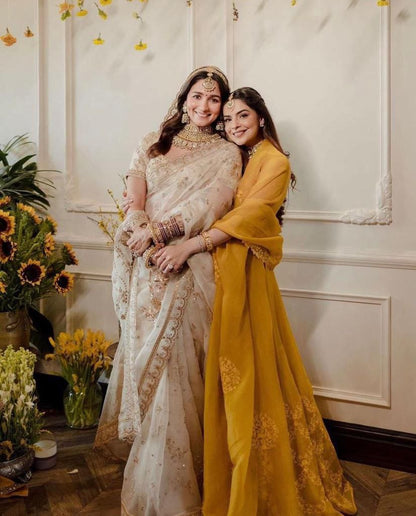 Trending Alia Bhatt organza silk Wedding Saree