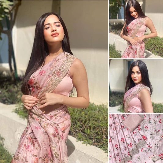 Trending Pink Color Vichitra Silk Party Wear Saree.