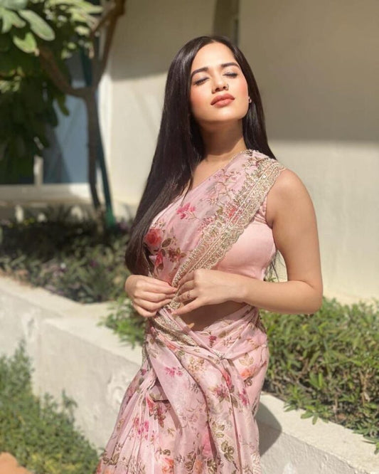 Trending Pink Color Vichitra Silk Party Wear Saree.