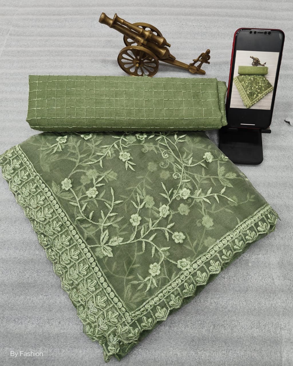 Party Wear Pista Color Organza Saree