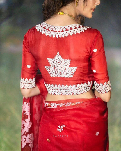 Amazing Party Wear Red Color Organza Saree