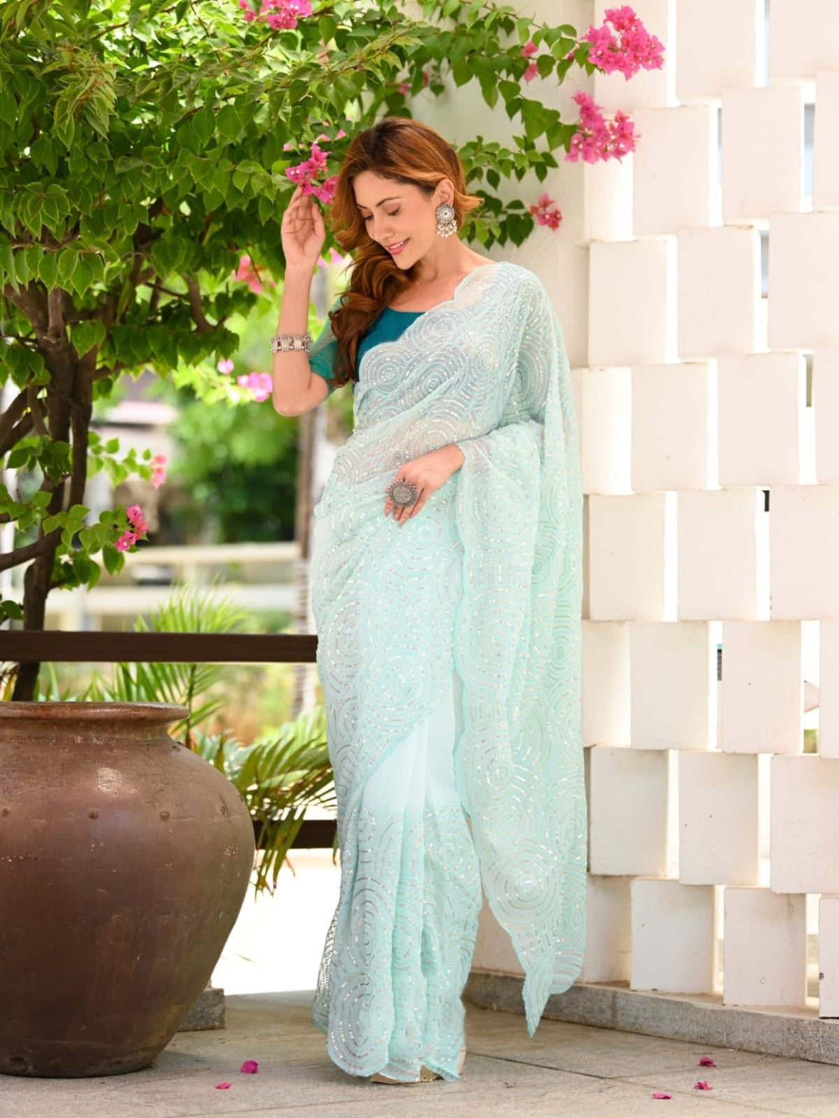 Amazing Sky blue Georgette Sequence Work Saree