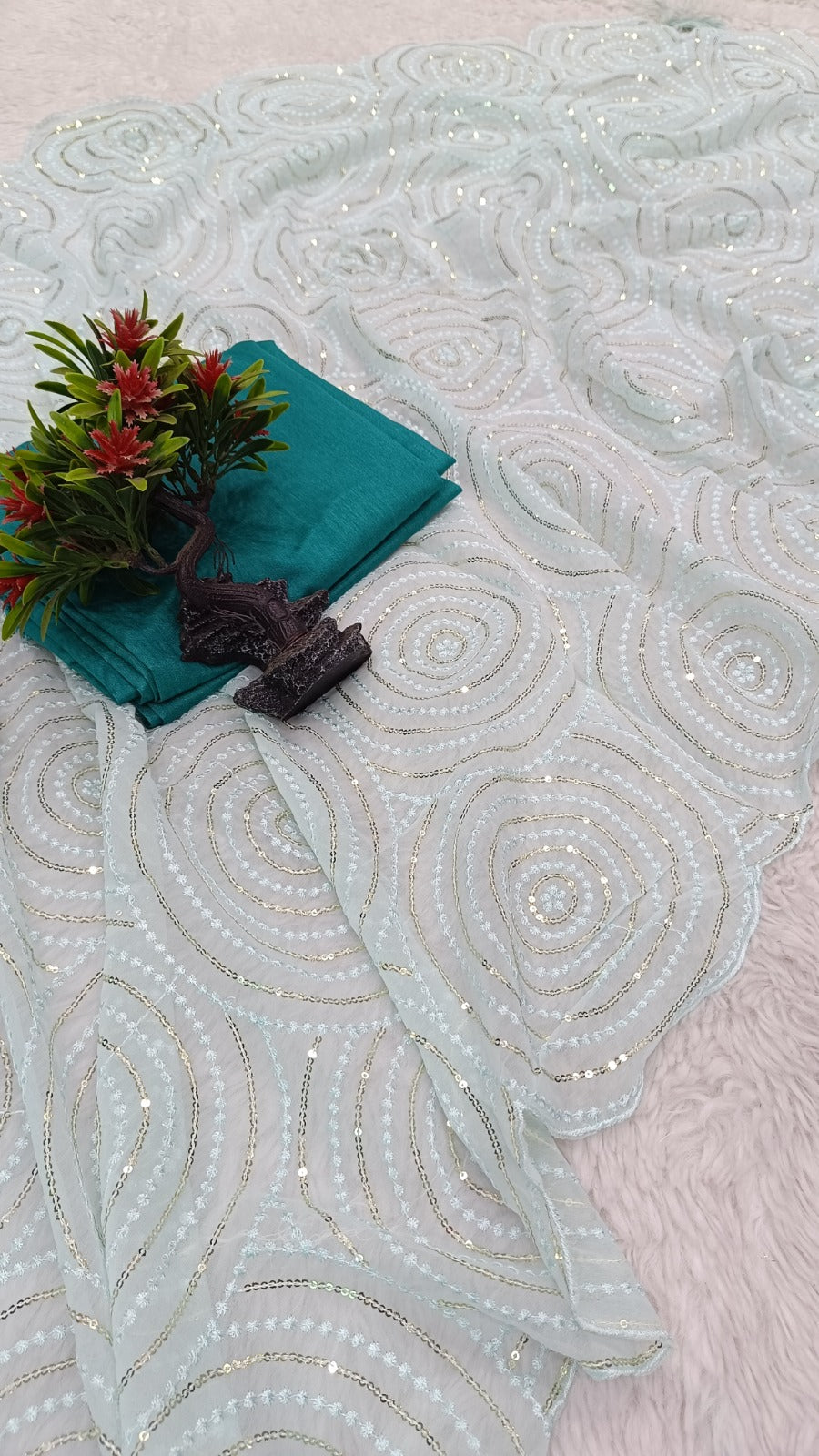 Amazing Sky blue Georgette Sequence Work Saree