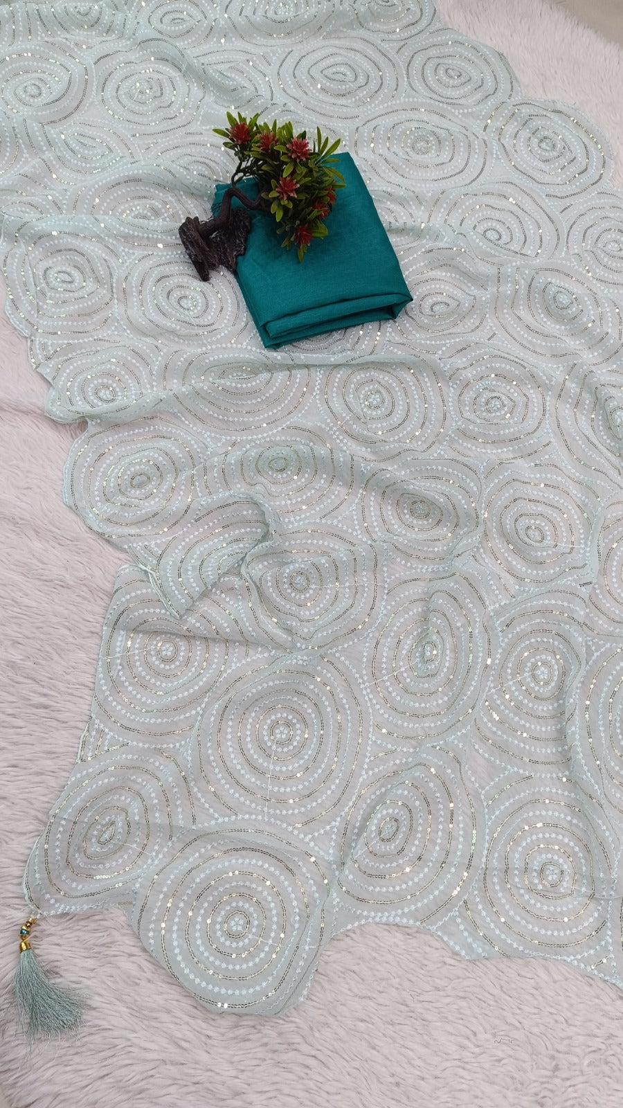 Amazing Sky blue Georgette Sequence Work Saree