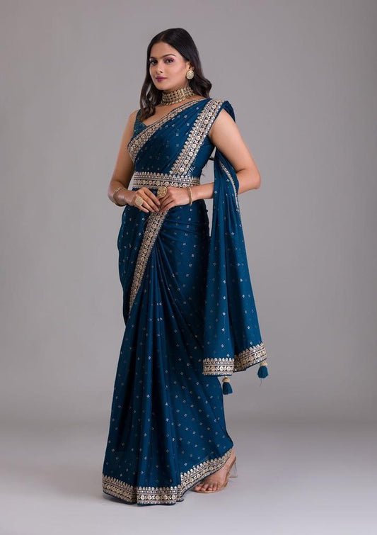 Amazing Heavy georgette Party wear Sarees (Blue)