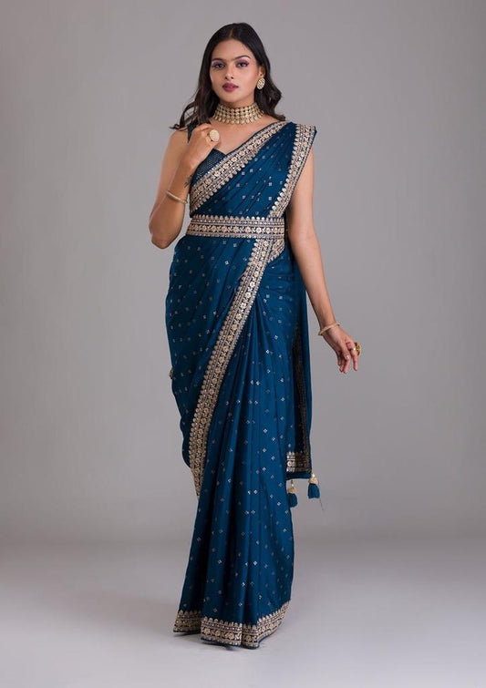 Amazing Heavy georgette Party wear Sarees (Blue)