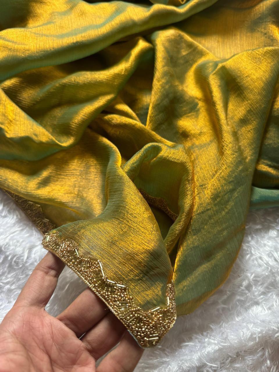 Amazing New Trending Rich Chiffon Gold Color Party wear saree