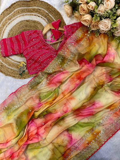Rangoli Silk Green Color Party Wear Saree With Stitched Blouse