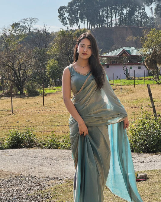 Amazing New Trending Rich Chiffon Grey Color Party wear saree