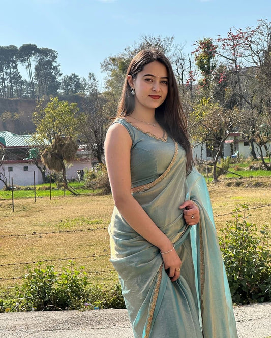Amazing New Trending Rich Chiffon Grey Color Party wear saree