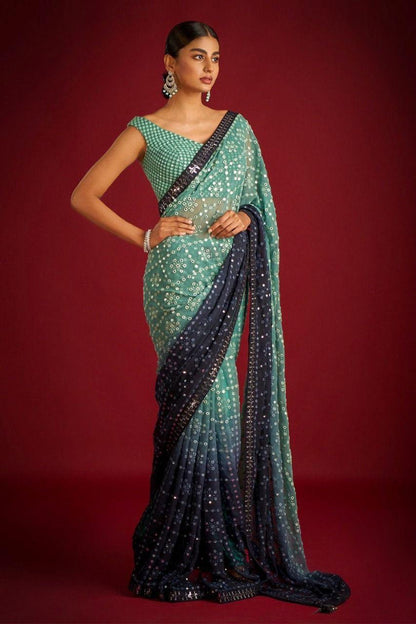 Sky blue Color Soft georgette padding fabric Saree
