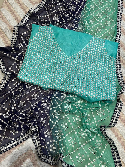 Sky blue Color Soft georgette padding fabric Saree
