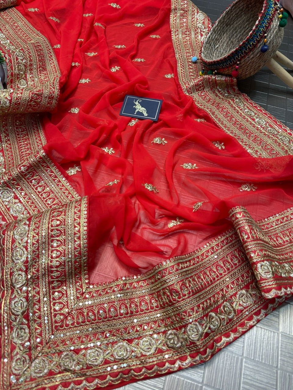 Amazing Red Color Georgette Party Wear Saree