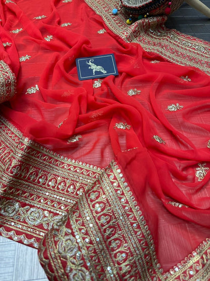 Amazing Red Color Georgette Party Wear Saree