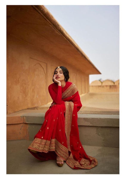 Amazing Red Color Georgette Party Wear Saree