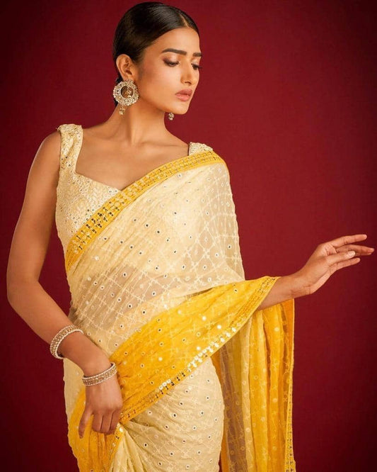 Yellow Color Soft Georgette Party Wear Occasional Saree