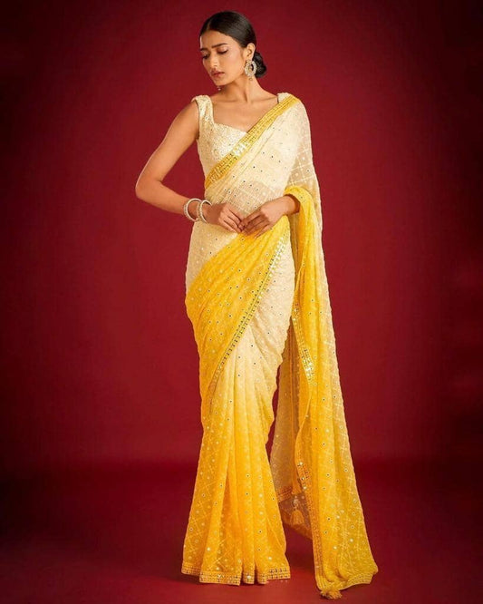 Yellow Color Soft Georgette Party Wear Occasional Saree