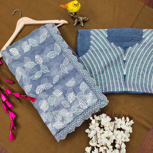 Beautiful Sky blue Color Organza Saree
