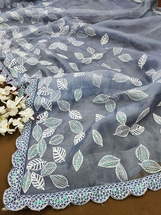 Beautiful Sky blue Color Organza Saree