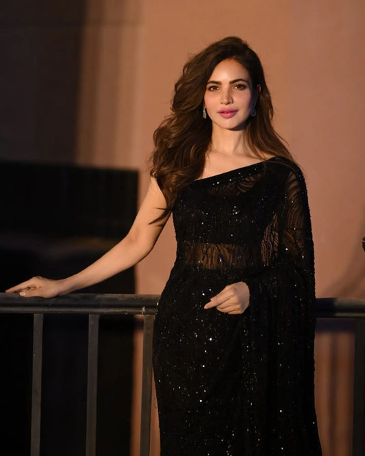 Partywear Black Color Georgette Saree