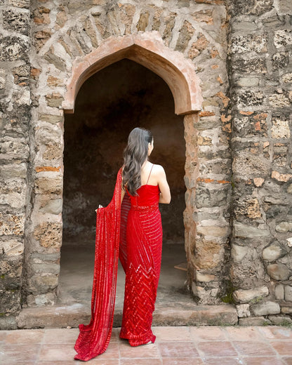 Red Color Party wear Saree.