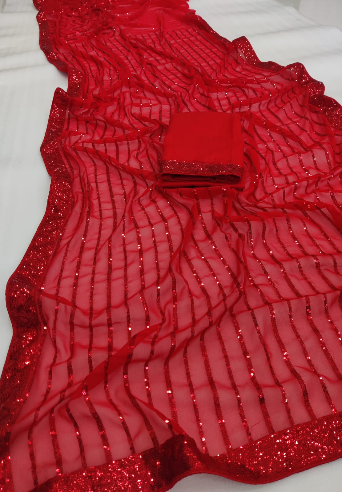 Red Color Party wear Saree.