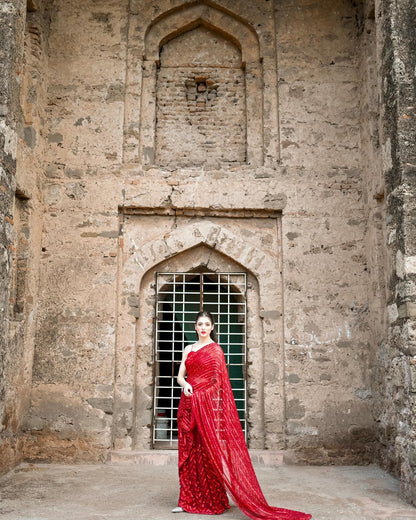 Red Color Party wear Saree.