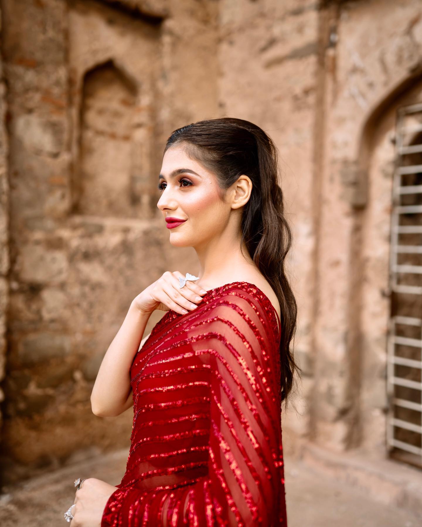 Red Color Party wear Saree.