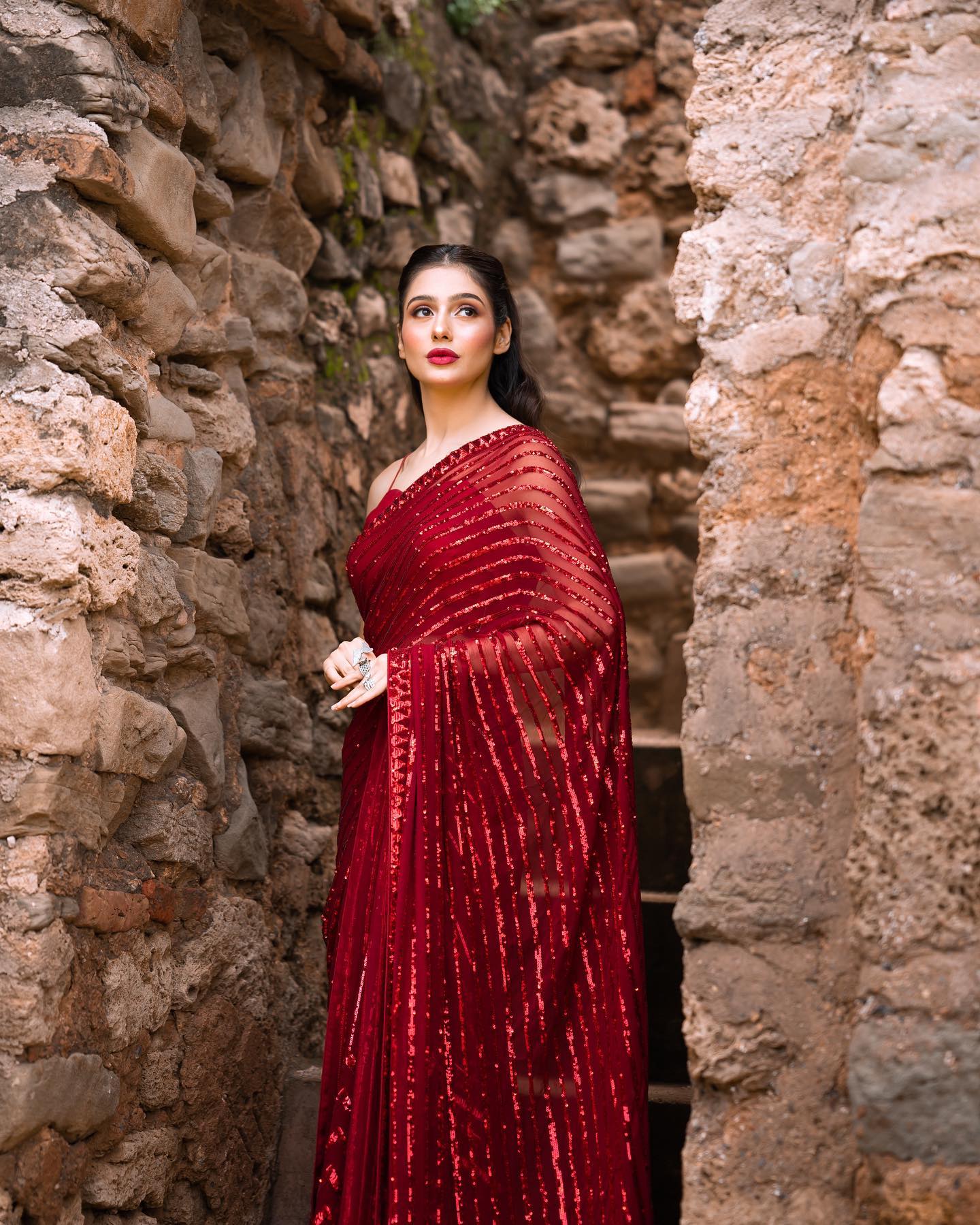 Red Color Party wear Saree.